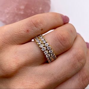 18K Real Gold Plated Double Layer Cubic Zirconia Full Round Open Adjustable Ring